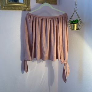 Forever 21 pink off the shoulder suede tie blouse